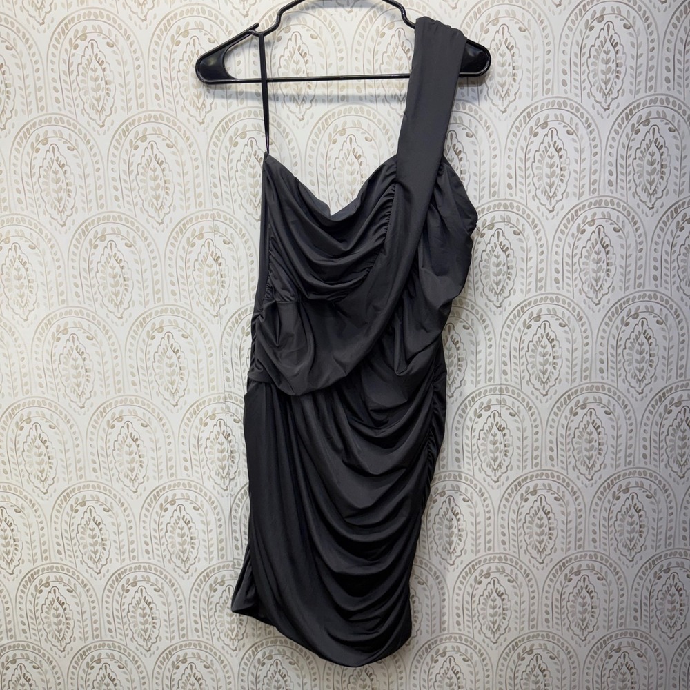 Torrid Dress Women 1 Gray One Shoulder Ruched Bodycon Mini Cocktail Draped
